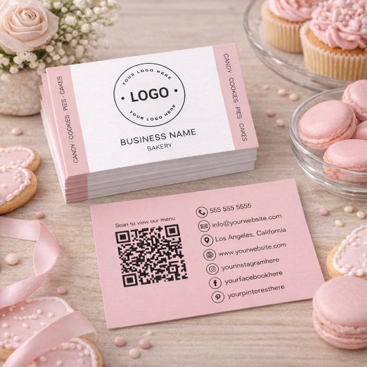 Bakkerij Eigen Logo QR Code Roze Roze Visitekaartje