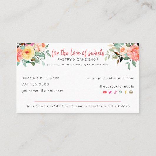 Bakkerij- en gaffelzaken - Rolling Pin & Florals Visitekaartje (Achterkant)