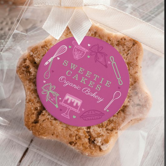 Bakkerij en kookpan Roze en groene bakkerij Ronde Sticker