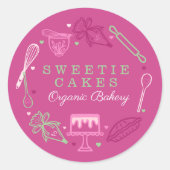 Bakkerij en kookpan Roze en groene bakkerij Ronde Sticker (Voorkant)