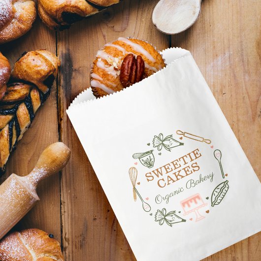 Bakkerij en kookpan Roze en levende groene bakkeri Bedankzakje