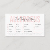 Bakkerij Feminine Blush Pink Food Allergy Checklis Visitekaartje (Voorkant)