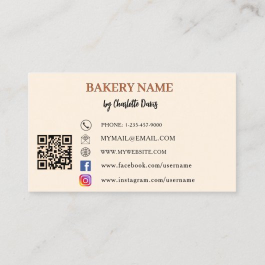 Bakkerij gebak beige crème roze QR code logo Visitekaartje (Achterkant)