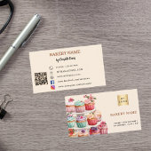 Bakkerij gebak beige crème roze QR code logo Visitekaartje