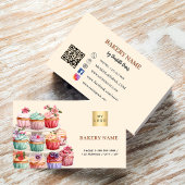 Bakkerij gebak beige crème roze QR code logo Visitekaartje