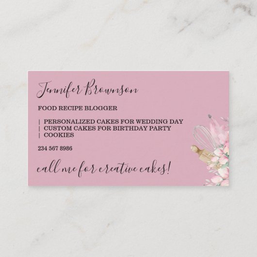 Bakkerij Gebak Bloemen Boho Creatieve chef-kok roz Visitekaartje (Achterkant)