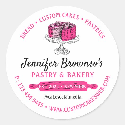 Bakkerij Gebak Cake Roze Cute Ronde Sticker (Voorkant)