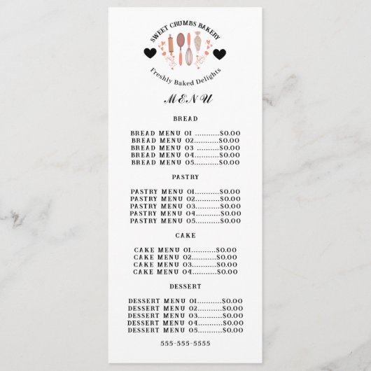 Bakkerij Gebak Chef Bakbenodigdheden bedrijf Menu (Voorkant)