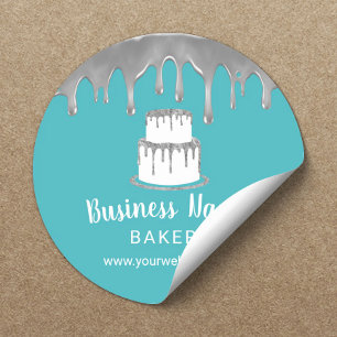Bakkerij gebak Chef Cake Logo Zilver & Turquoise Ronde Sticker