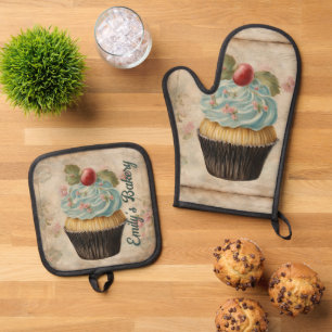 bakkerij gebak chef-kok cupcake bakker bakken ovenwant & pannenlap set