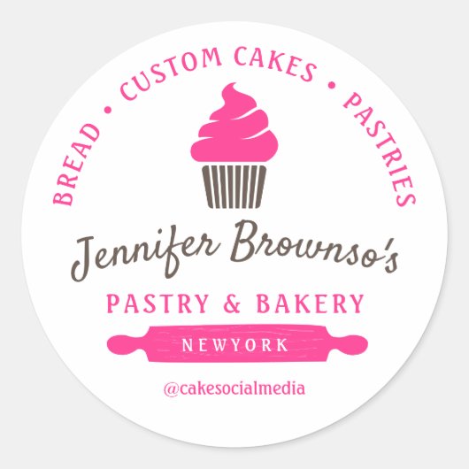 Bakkerij Gebak Cupcake Roze Ronde Sticker (Voorkant)