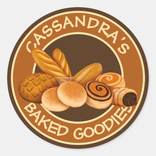 Bakkerij gebak Jouw naam Brood Baker's Logo Ronde Sticker (Voorkant)