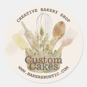 Bakkerij gebak patisserie chef rustieke stijl op m ronde sticker