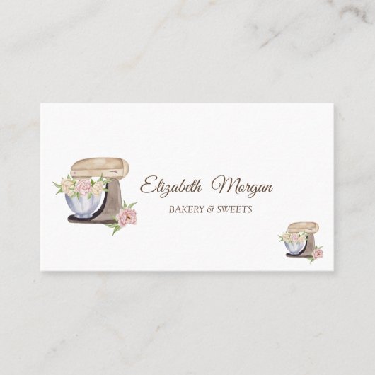 Bakkerij gebak retro mixer bloemen visitekaartje (Voorkant)