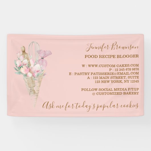 Bakkerij Gebak Sinaasappel Bloemen Boho Creatief Spandoek (Horizontaal)