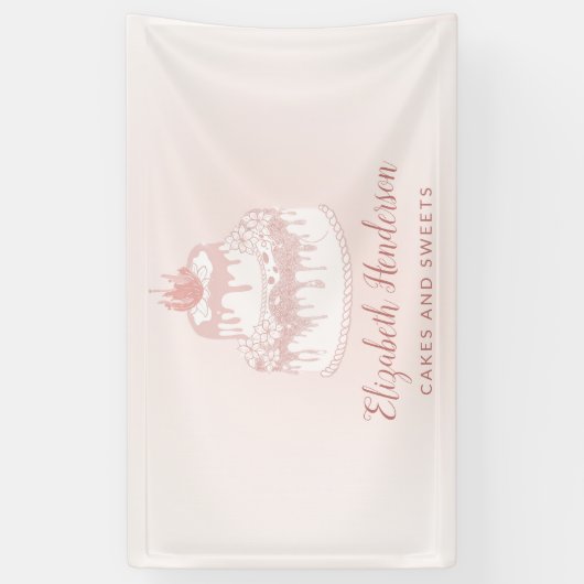 Bakkerij gebak snoep Roos gouden blush roze Spandoek (Verticaal)