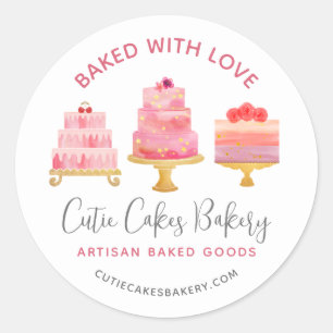 Bakkerij Gebakken Met Liefde 3 Blush Roze Cake Des Ronde Sticker