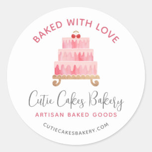 Bakkerij Gebakken Met Liefde Blush Roze Cake Gebak Ronde Sticker