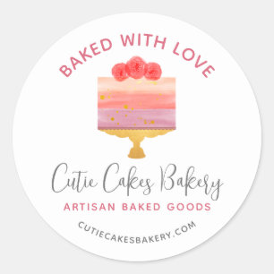 Bakkerij Gebakken Met Liefde Roze Paarse Cake Dess Ronde Sticker