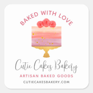 Bakkerij Gebakken Met Liefde Roze Paarse Dessert C Vierkante Sticker