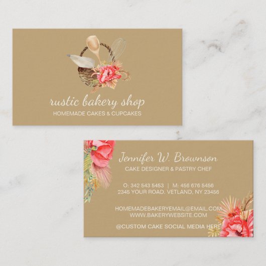Bakkerij gebruiksvoorwerpen met rustieke mand brui visitekaartje (Voorkant / Achterkant)