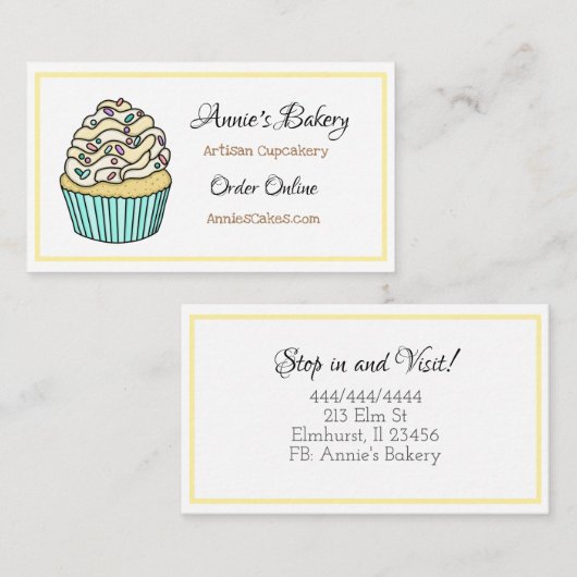 Bakkerij | Gele besproeide pupcake Visitekaartje (Voorkant / Achterkant)