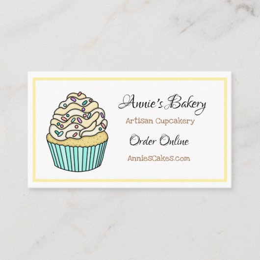 Bakkerij | Gele besproeide pupcake Visitekaartje (Voorkant)