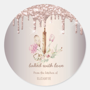 Bakkerij Gereedschap Bloemen Glitter Druppels Ronde Sticker