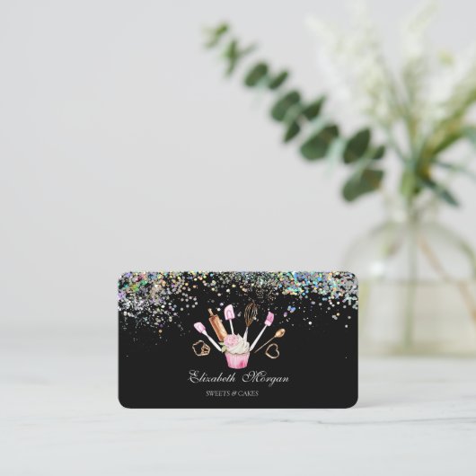 Bakkerij Gereedschap Cupcake Kleurrijke Confetti,  Visitekaartje (Staand voorkant)