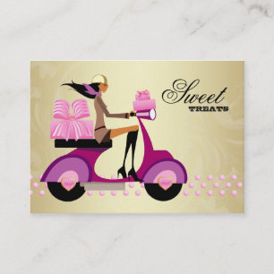 Bakkerij Gift Box Scooter Girl Pink Gold Icing Visitekaartje