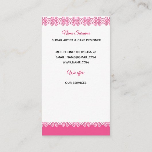 Bakkerij, handgemaakte taarten, gebak, handgemaakt visitekaartje (Achterkant)