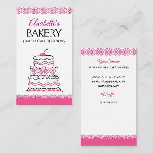 Bakkerij, handgemaakte taarten, gebak, handgemaakt visitekaartje (Voorkant / Achterkant)