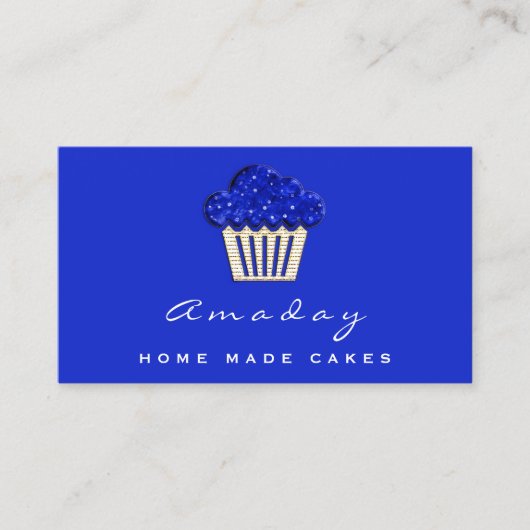 Bakkerij Home Made Cakes Logo Muffin Gold Blue Visitekaartje (Voorkant)