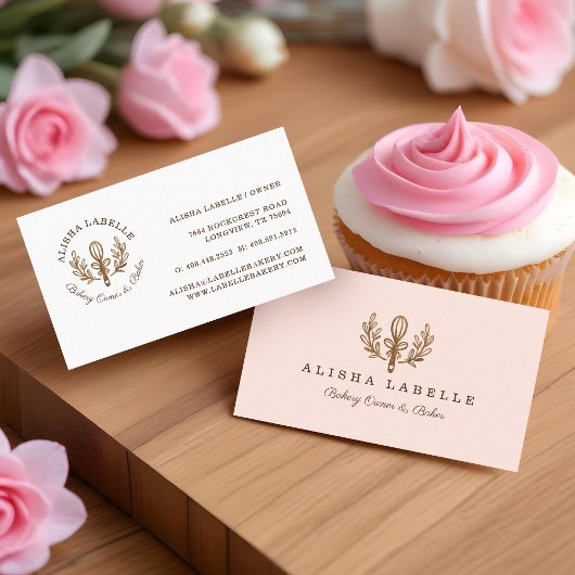 Bakkerij Houten Whisk & Floral Leaf Krans Logo Visitekaartje