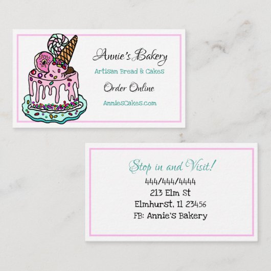 Bakkerij | Ice Cream Cake Baking Business Visitekaartje (Voorkant / Achterkant)