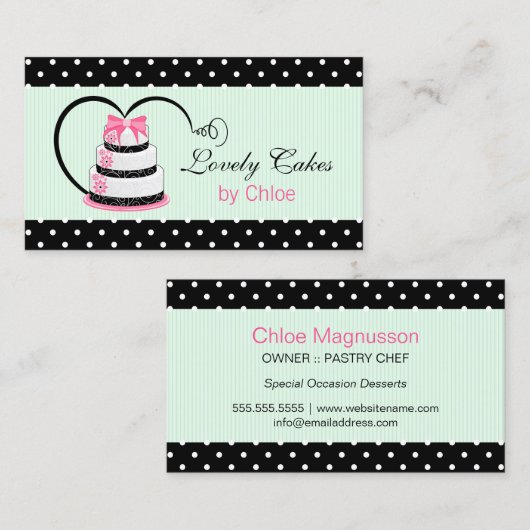 Bakkerij in roze zwart en mint visitekaartje (Voorkant / Achterkant)