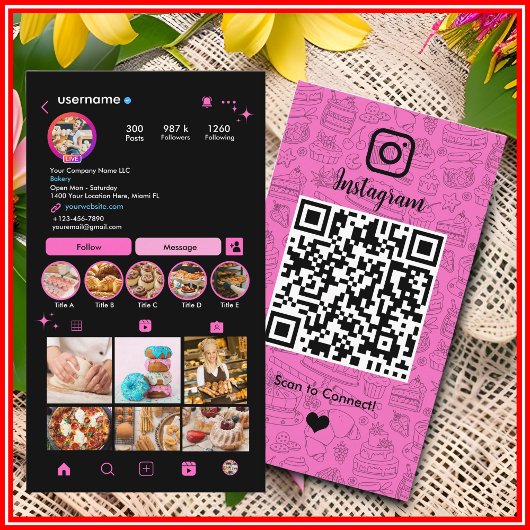 Bakkerij Instagram Chef Roze Gebak Cateraar QR Visitekaartje