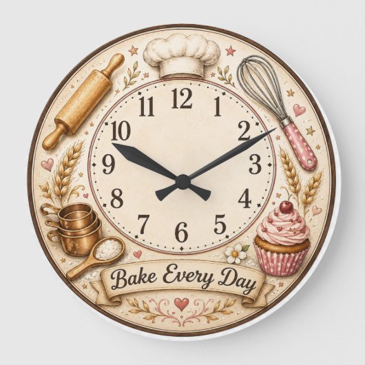 Bakkerij Keuken Wandklok Garde & Cupcake Ontwerp (Voorkant)