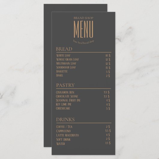 Bakkerij Kleine Café Tafel Menu (Voorkant / Achterkant)