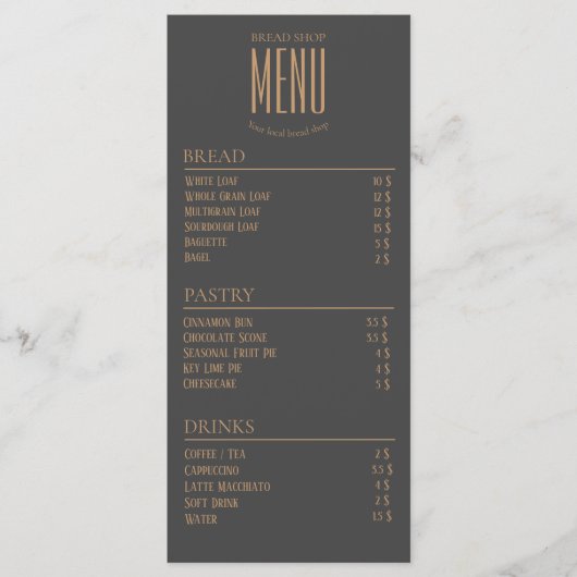 Bakkerij Kleine Café Tafel Menu (Voorkant)