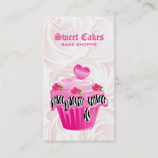 Bakkerij Leaf Roos Zebra Roze Cupcake Heart Elegan Visitekaartje (Voorkant)