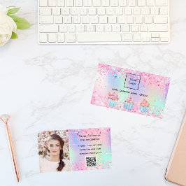 Bakkerij lichtroze paarse foto QR code logo Visitekaartje