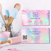 Bakkerij lichtroze paarse glitterstof QR-code logo Visitekaartje