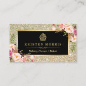 Bakkerij - Logo | Floral Gold Glitter Sparkles Visitekaartje (Voorkant)