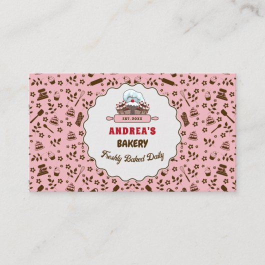 Bakkerij Logo & QR Code Schattige pastel roze Cust Visitekaartje (Voorkant)