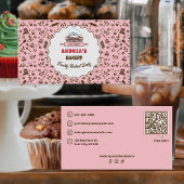 Bakkerij Logo & QR Code Schattige pastel roze Cust Visitekaartje