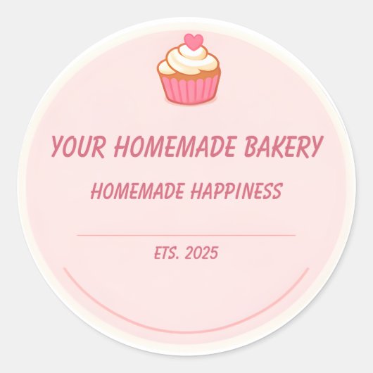 Bakkerij Logo Sticker - Aangepast Roze Cupcake Ont (Voorkant)