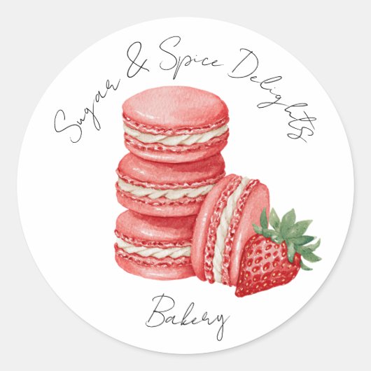 Bakkerij Logo Stickers,  Aardbei Macarons Label (Voorkant)