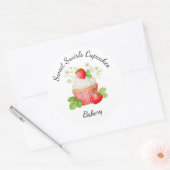 Bakkerij Logo Stickers,  Aardbeien Cupcake Label (Envelop)