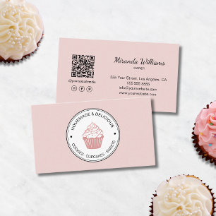 Bakkerij Maak Je Eigen Logo QR Roze Visitekaartje
